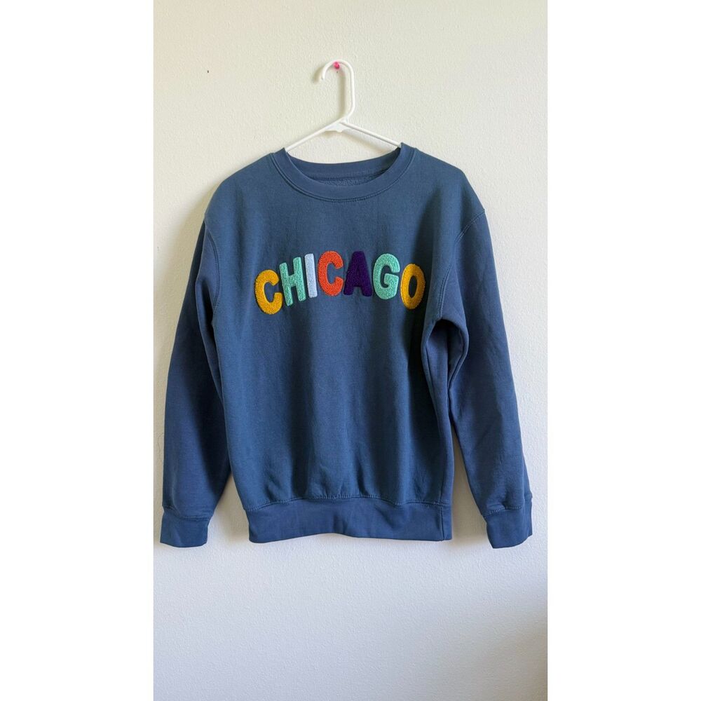 New York Popular Chicago Sweatshirt Small Blue Multicolor Chenille Embroidered